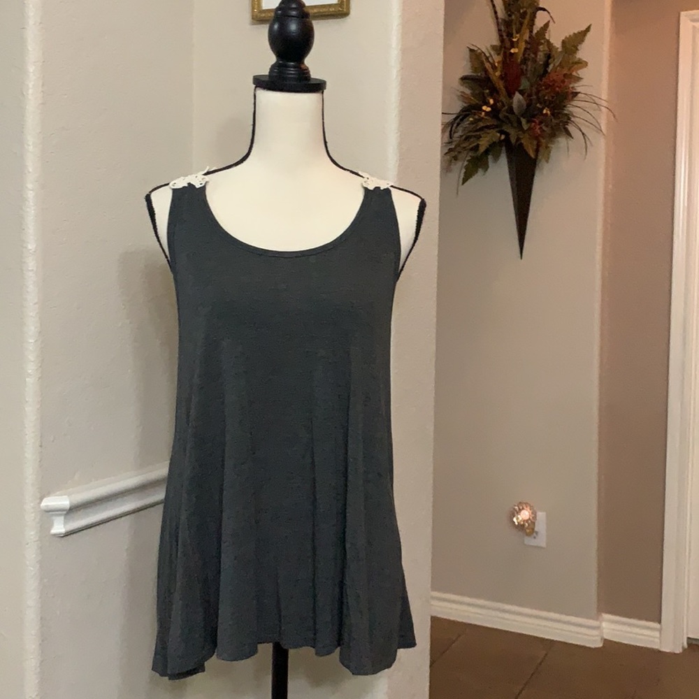 Bear Dance dark gray crocheted back tank top Size M